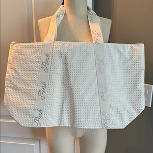 Pink Victoria Secret Rhinestone Studded Large Tote Bag Cream New With Tags $60